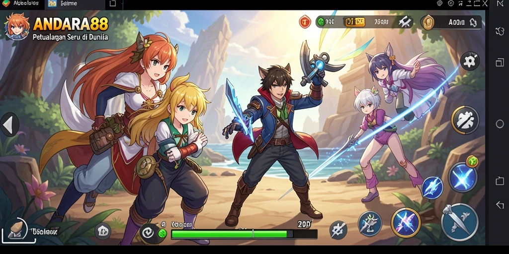 Tampilan gameplay ANDARA88 dengan karakter anime penuh warna.