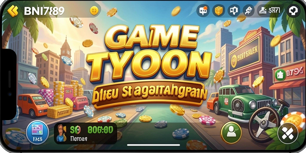 Tampilan gameplay BNI789 menunjukkan aktivitas membangun bisnis Tycoon.