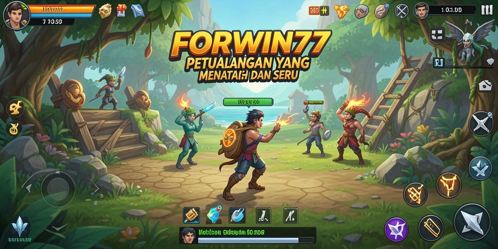Tampilan gameplay FORWIN77 yang penuh petualangan dan aksi.