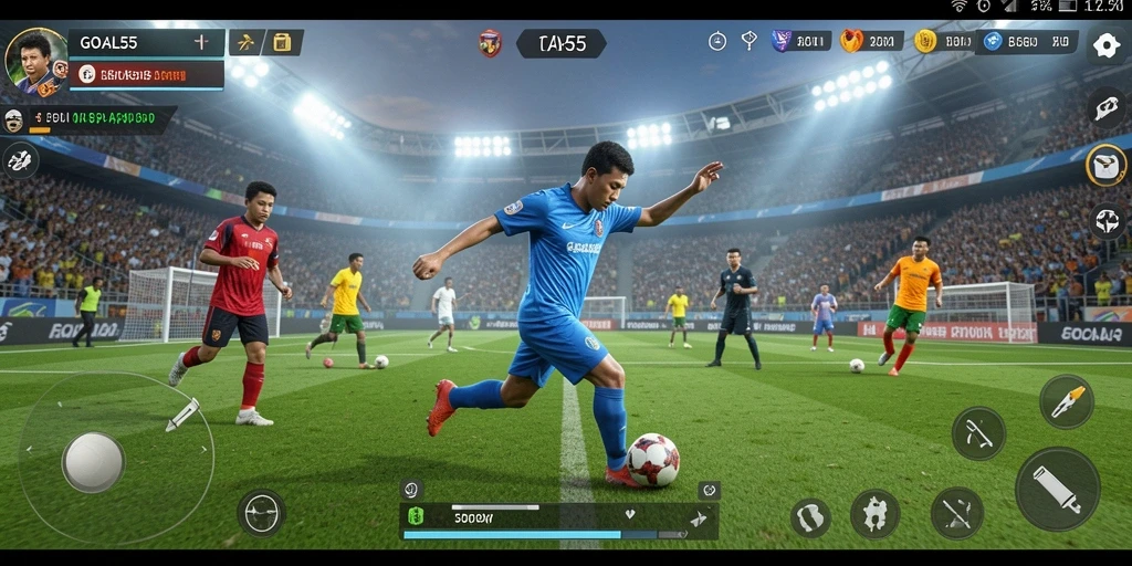 Screenshot GOAL55 menampilkan aksi seru dalam pertandingan sepak bola.