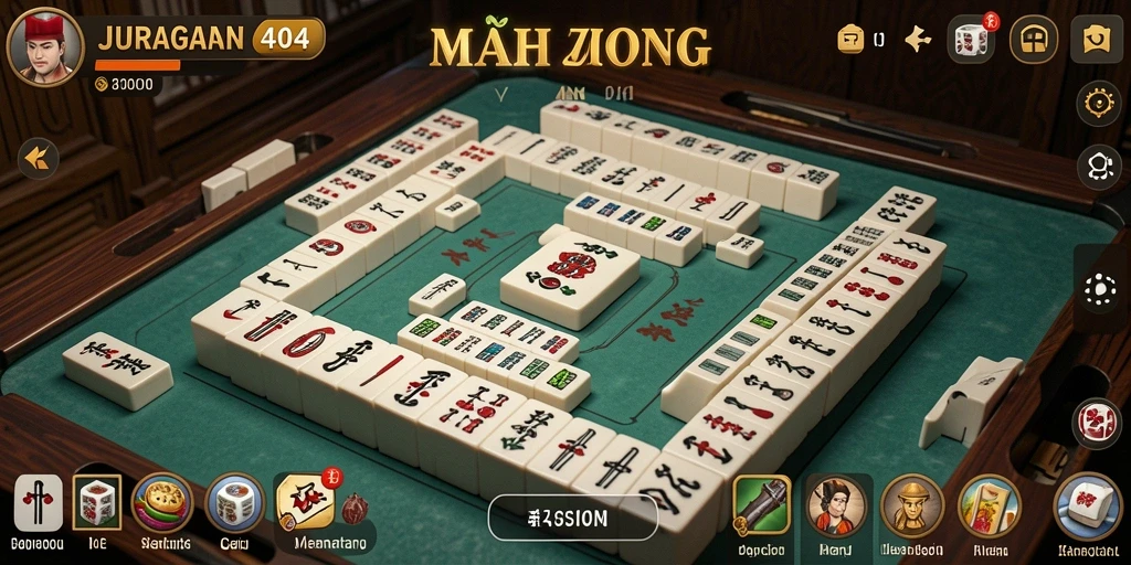 Screenshot utama JURAGAN404 menampilkan gameplay Mahjong yang menarik.