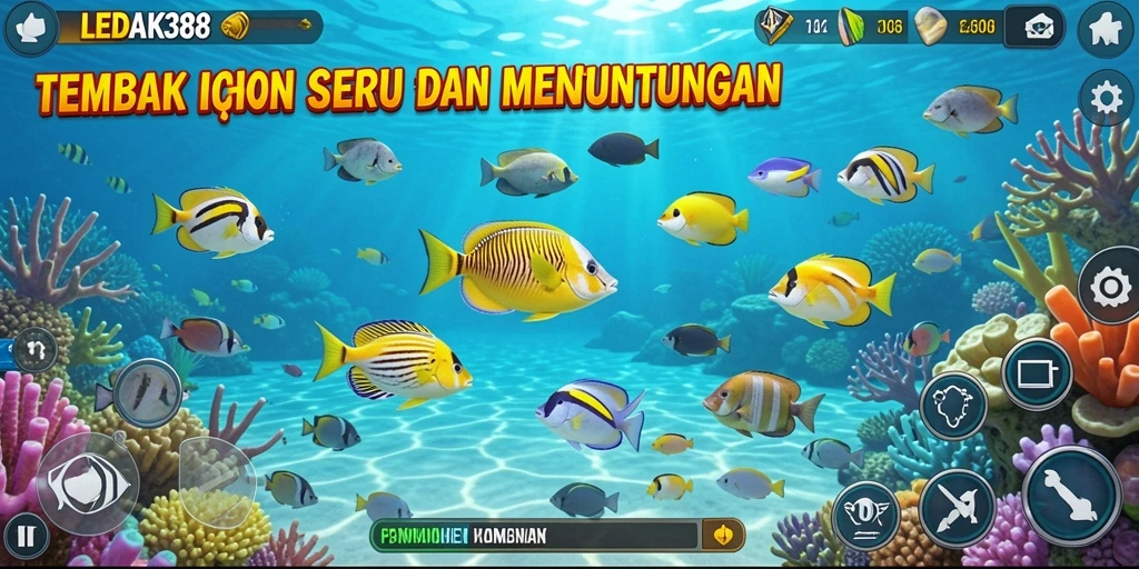 Gameplay LEDAK388 dengan aksi tembak ikan yang seru dan menyenangkan.