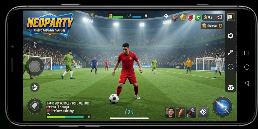 Tangkapan layar permainan NEOPARTY yang menunjukkan aksi sepak bola seru.