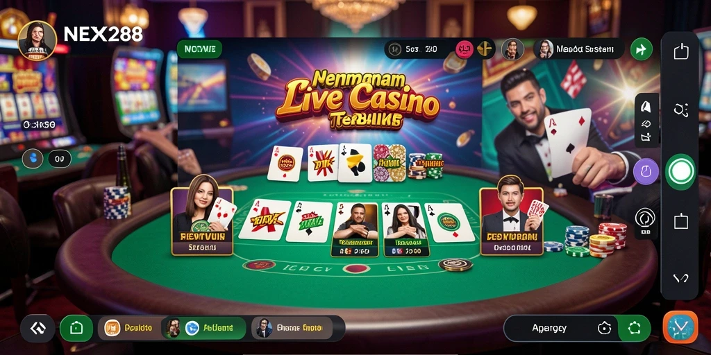 Tampilan gameplay NEX288 dengan dealer profesional di Live Casino.