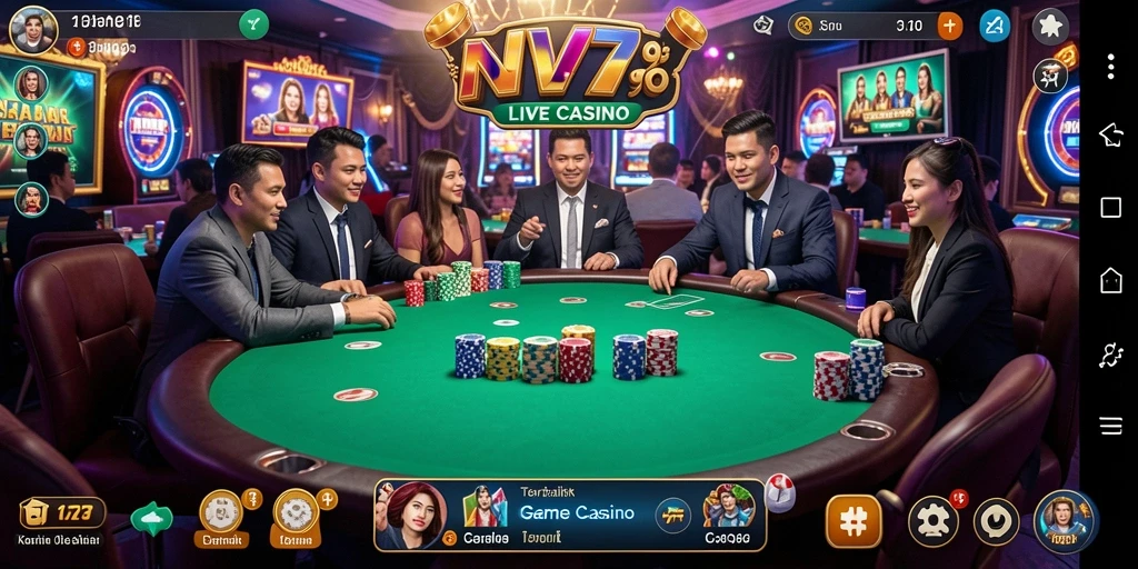 Tampilan gameplay menarik NV77 dalam sesi Live Casino yang mendebarkan.