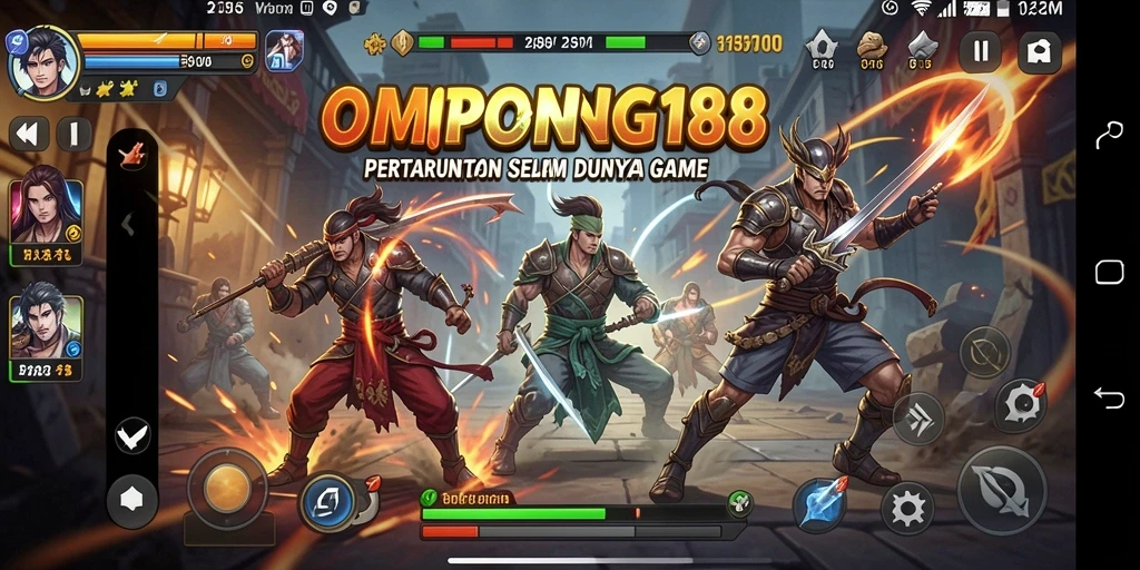 Gameplay OMPONG188 yang menegangkan dengan karakter bertarung.