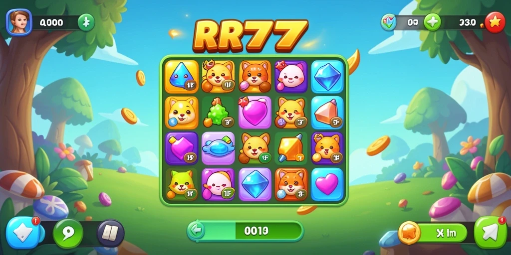 Tangkapan layar utama RR777 menampilkan gameplay Match-3 yang seru.