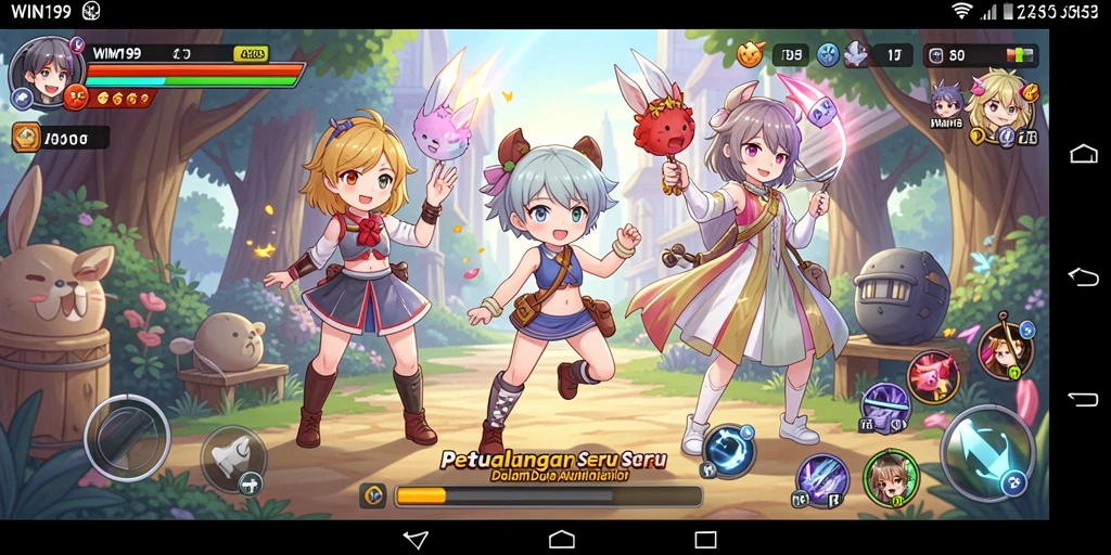 Tampilan gameplay seru dengan karakter anime ikonik.